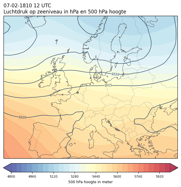 Weerkaart van 7 februari 1810 om 12 UTC