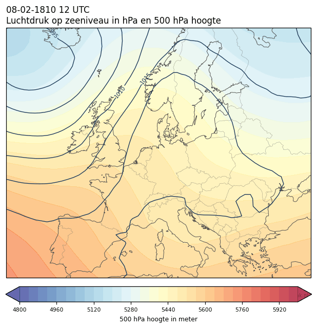 Weerkaart van 8 februari 1810 om 12 UTC
