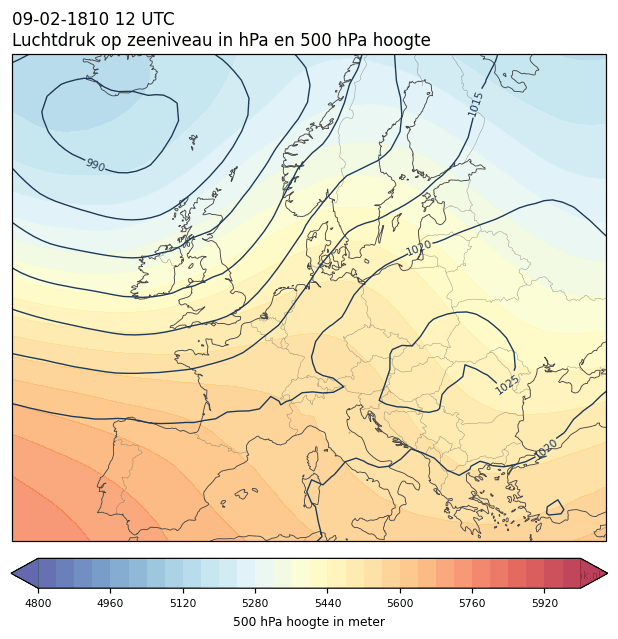 Weerkaart van 9 februari 1810 om 12 UTC