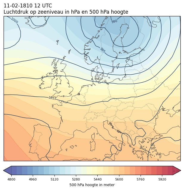Weerkaart van 11 februari 1810 om 12 UTC