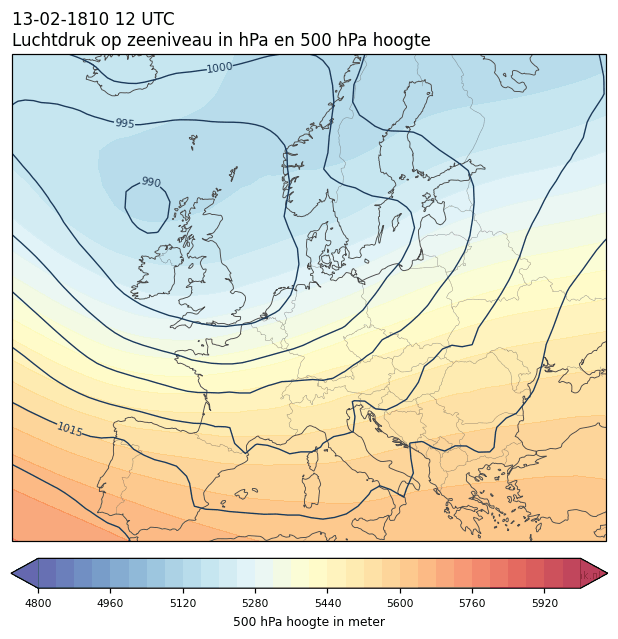 Weerkaart van 13 februari 1810 om 12 UTC