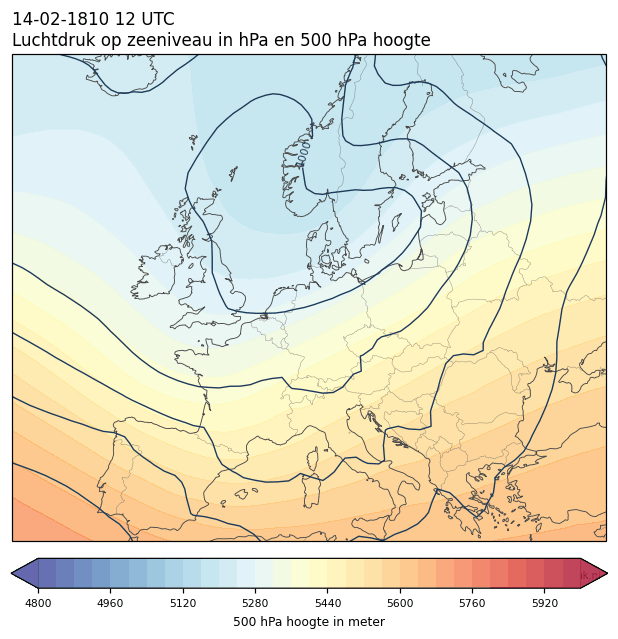 Weerkaart van 14 februari 1810 om 12 UTC
