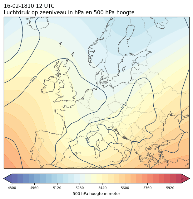 Weerkaart van 16 februari 1810 om 12 UTC