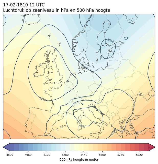 Weerkaart van 17 februari 1810 om 12 UTC