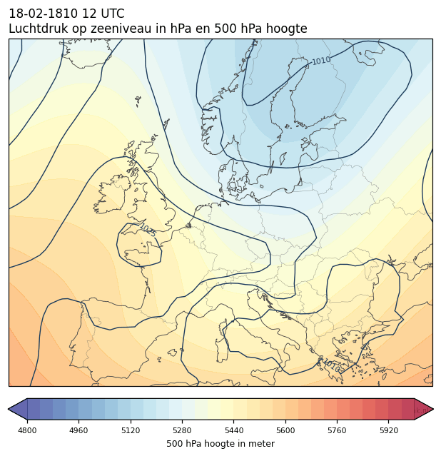 Weerkaart van 18 februari 1810 om 12 UTC