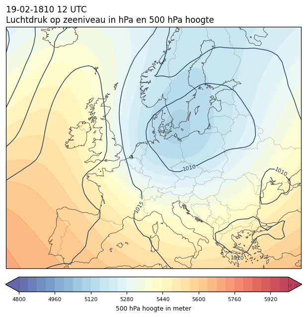 Weerkaart van 19 februari 1810 om 12 UTC