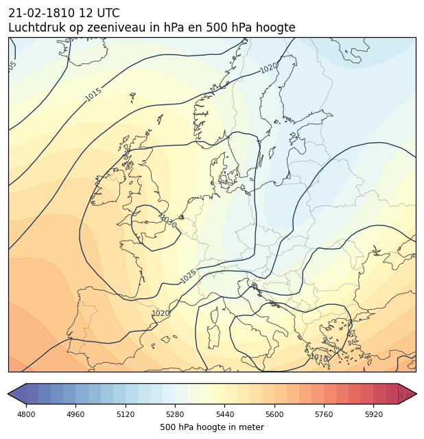 Weerkaart van 21 februari 1810 om 12 UTC
