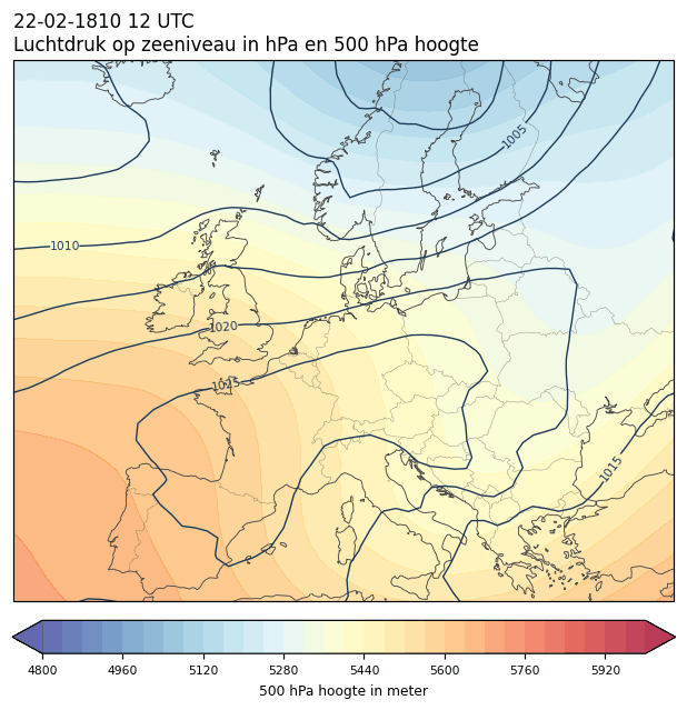 Weerkaart van 22 februari 1810 om 12 UTC