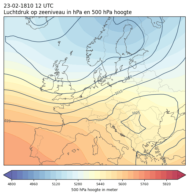 Weerkaart van 23 februari 1810 om 12 UTC