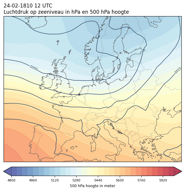 Weerkaart van 24 februari 1810 om 12 UTC
