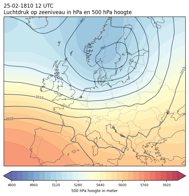 Weerkaart van 25 februari 1810 om 12 UTC