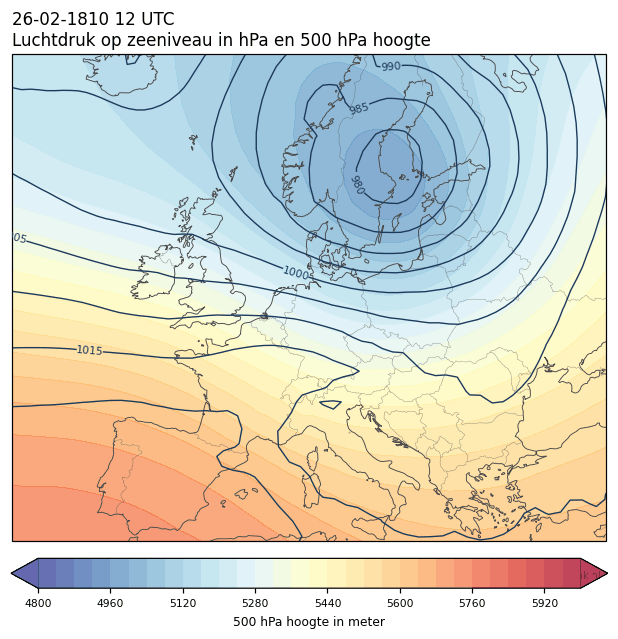 Weerkaart van 26 februari 1810 om 12 UTC