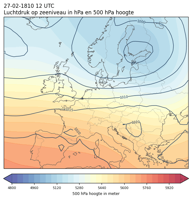 Weerkaart van 27 februari 1810 om 12 UTC