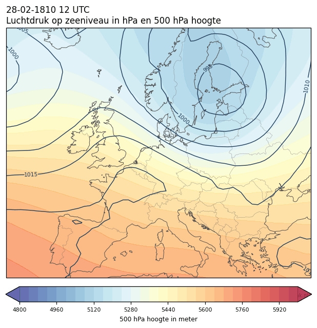 Weerkaart van 28 februari 1810 om 12 UTC