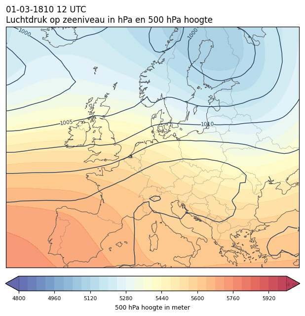 Weerkaart van 1 maart 1810 om 12 UTC
