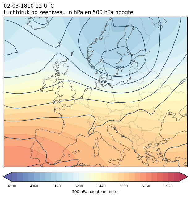 Weerkaart van 2 maart 1810 om 12 UTC
