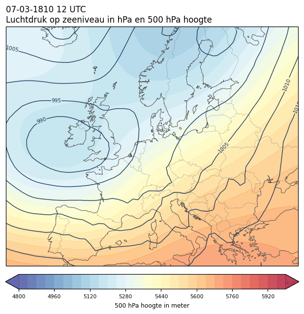 Weerkaart van 7 maart 1810 om 12 UTC