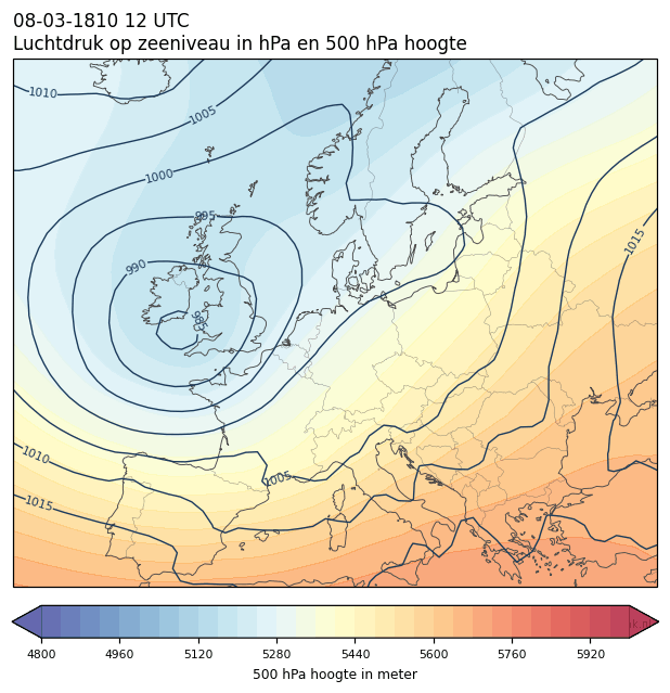 Weerkaart van 8 maart 1810 om 12 UTC