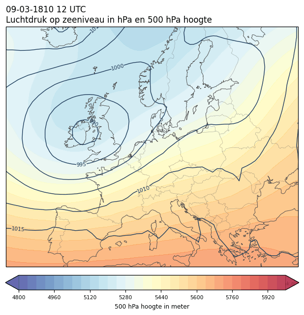 Weerkaart van 9 maart 1810 om 12 UTC