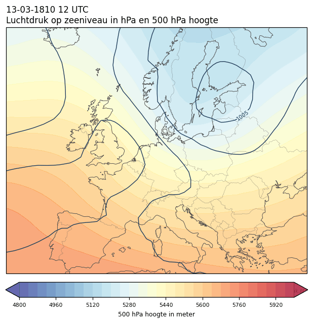 Weerkaart van 13 maart 1810 om 12 UTC