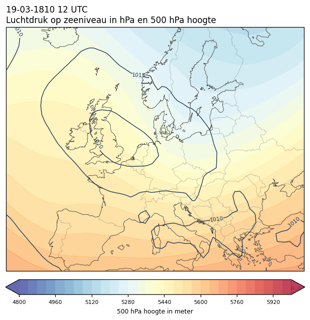 Weerkaart van 19 maart 1810 om 12 UTC