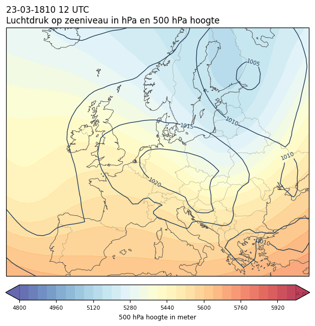 Weerkaart van 23 maart 1810 om 12 UTC