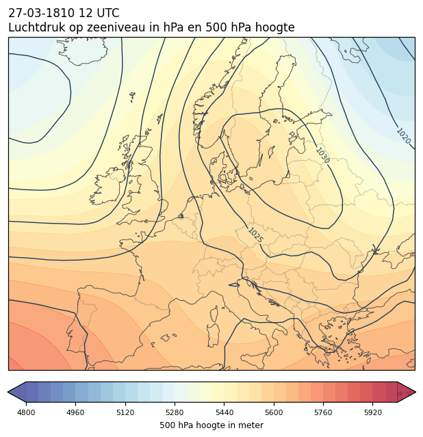 Weerkaart van 27 maart 1810 om 12 UTC