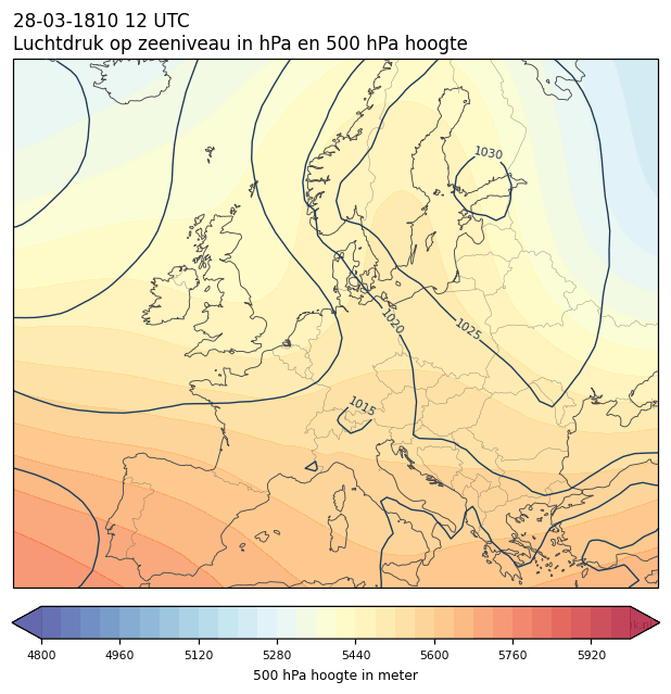 Weerkaart van 28 maart 1810 om 12 UTC