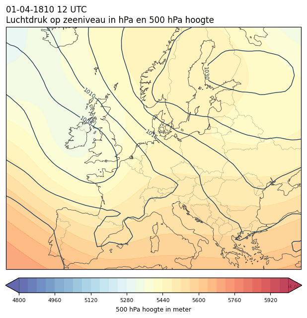 Weerkaart van 1 april 1810 om 12 UTC