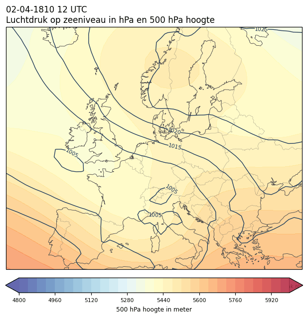 Weerkaart van 2 april 1810 om 12 UTC