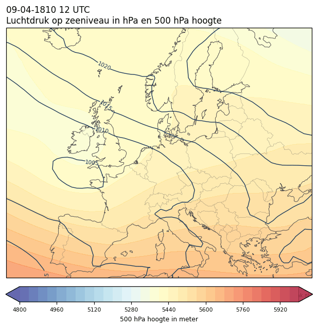 Weerkaart van 9 april 1810 om 12 UTC