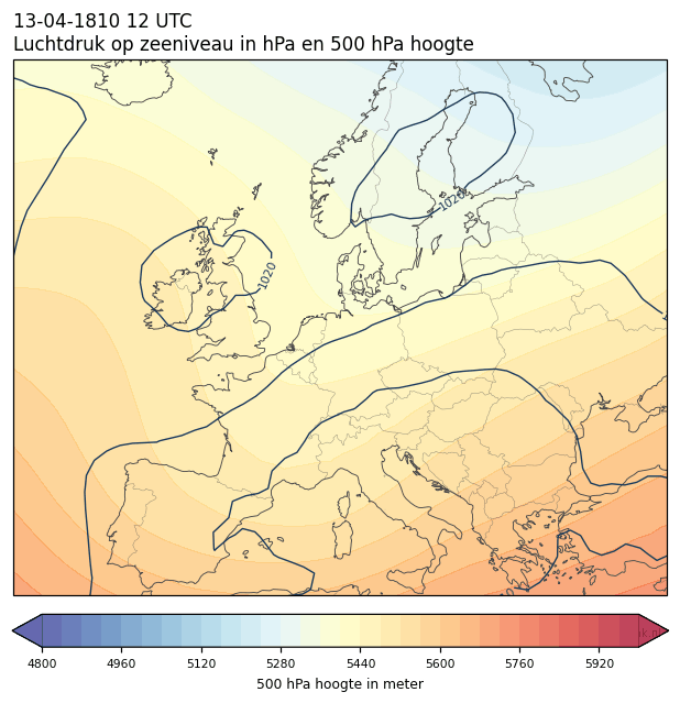 Weerkaart van 13 april 1810 om 12 UTC