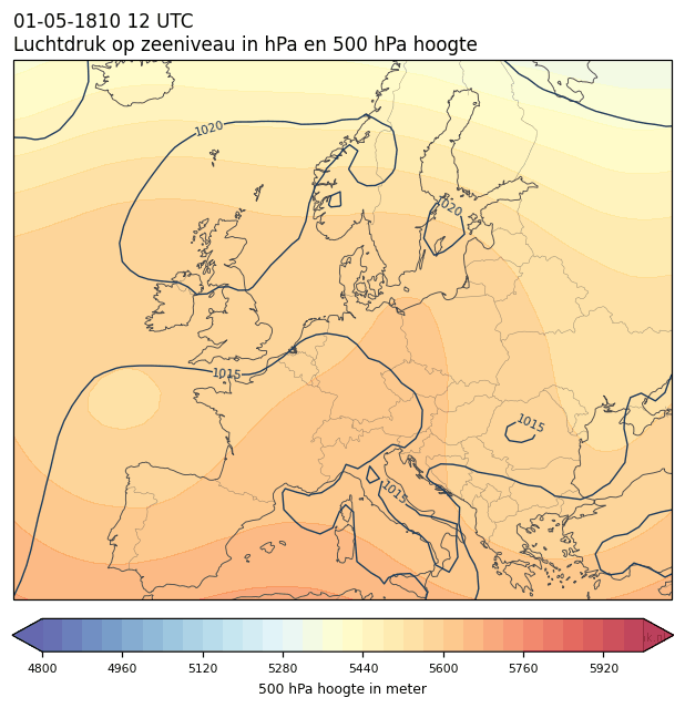 Weerkaart van 1 mei 1810 om 12 UTC