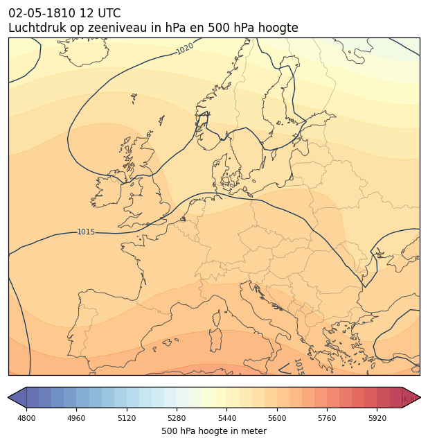 Weerkaart van 2 mei 1810 om 12 UTC