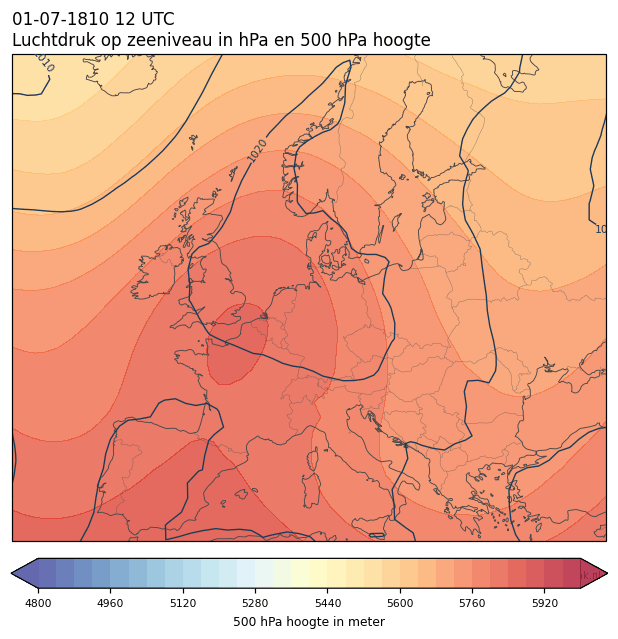 Weerkaart van 1 juli 1810 om 12 UTC