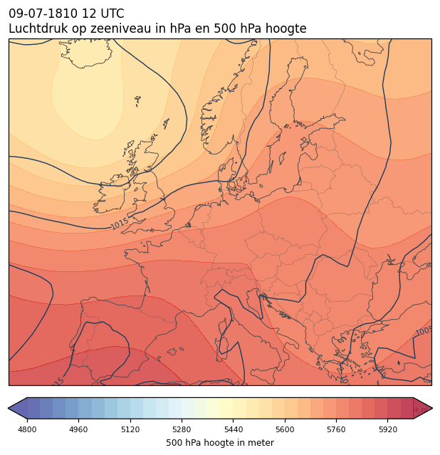 Weerkaart van 9 juli 1810 om 12 UTC