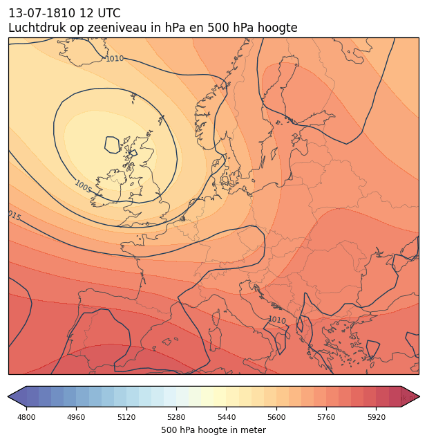 Weerkaart van 13 juli 1810 om 12 UTC