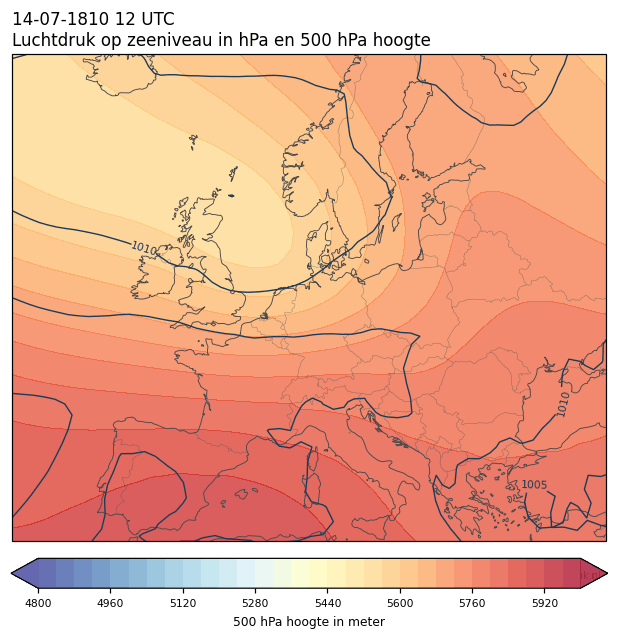 Weerkaart van 14 juli 1810 om 12 UTC