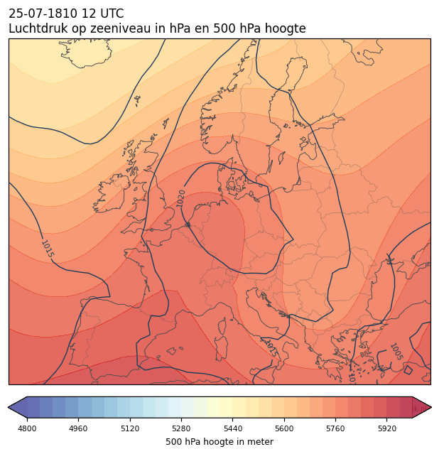 Weerkaart van 25 juli 1810 om 12 UTC