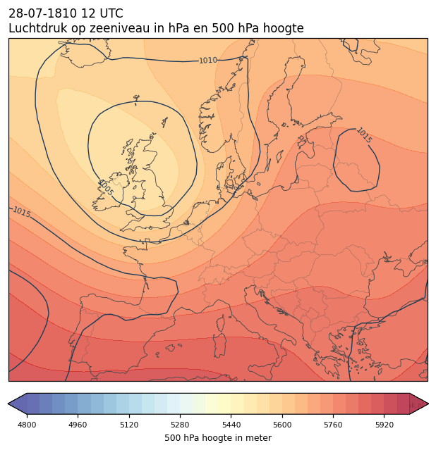 Weerkaart van 28 juli 1810 om 12 UTC