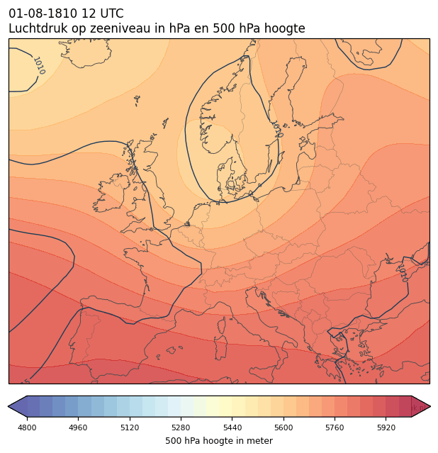 Weerkaart van 1 augustus 1810 om 12 UTC