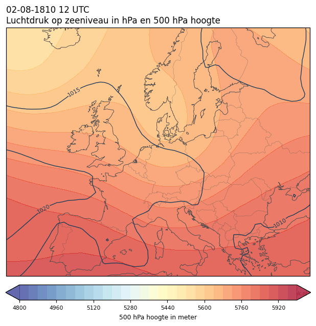 Weerkaart van 2 augustus 1810 om 12 UTC