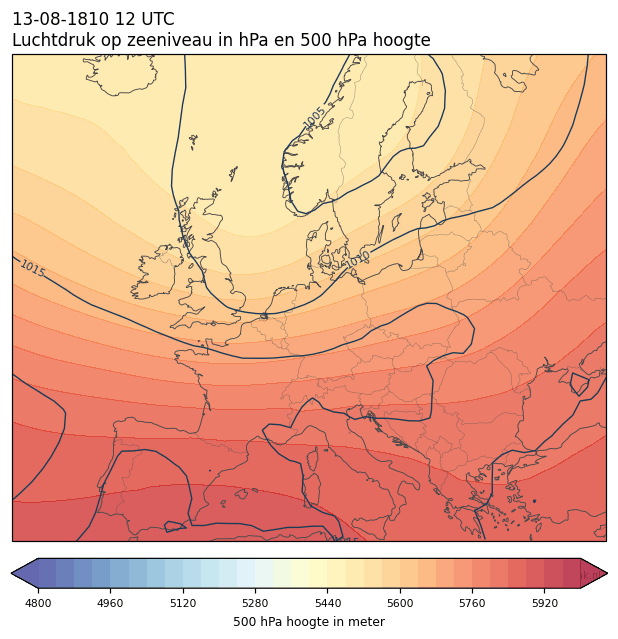 Weerkaart van 13 augustus 1810 om 12 UTC