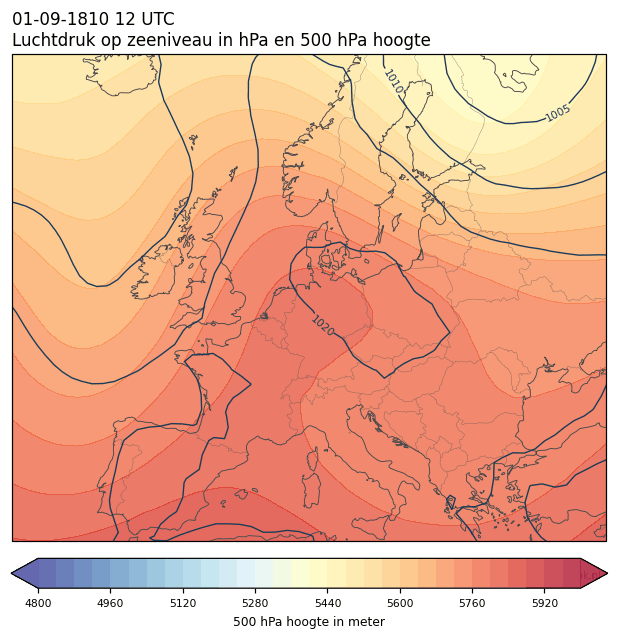 Weerkaart van 1 september 1810 om 12 UTC