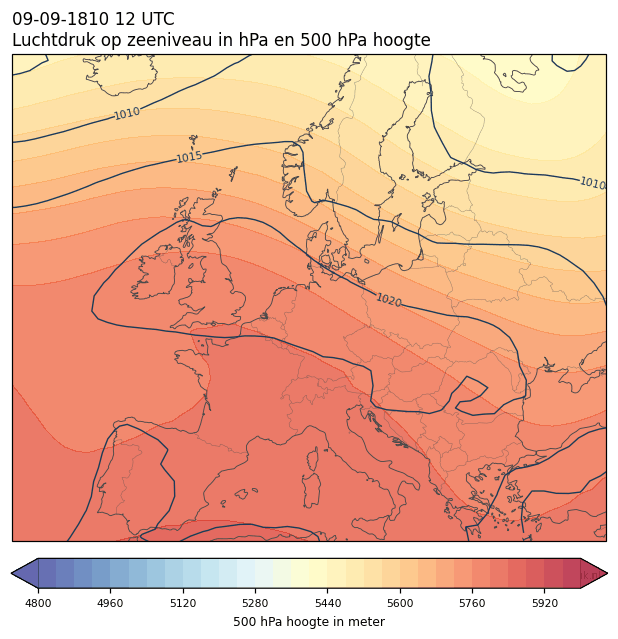 Weerkaart van 9 september 1810 om 12 UTC