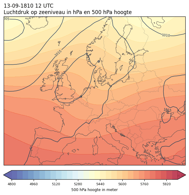 Weerkaart van 13 september 1810 om 12 UTC
