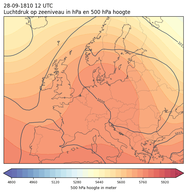 Weerkaart van 28 september 1810 om 12 UTC
