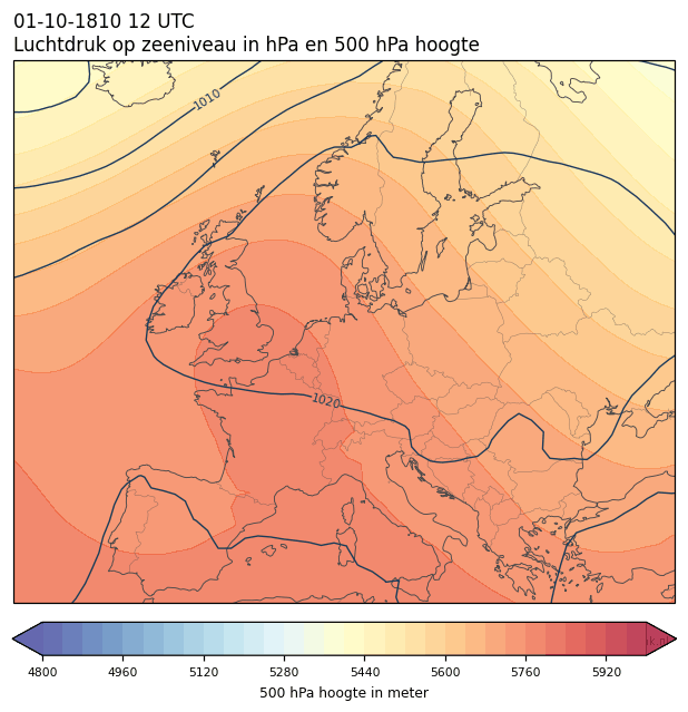 Weerkaart van 1 oktober 1810 om 12 UTC