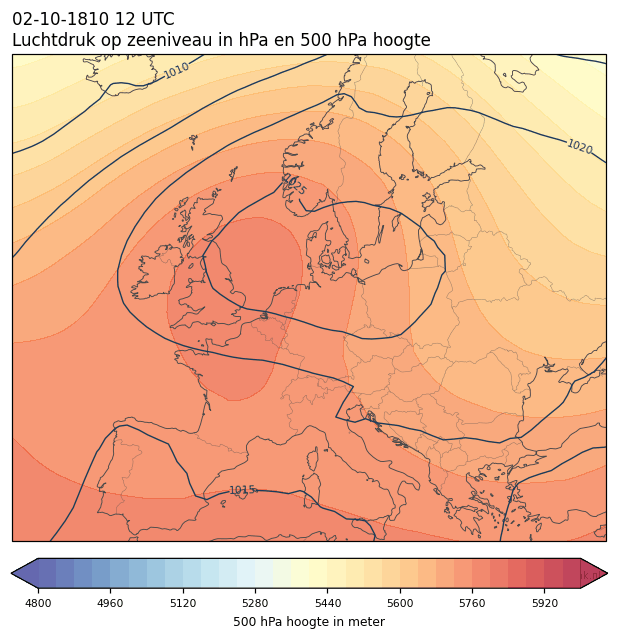 Weerkaart van 2 oktober 1810 om 12 UTC