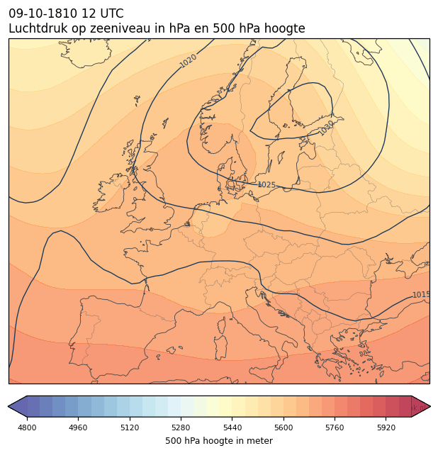 Weerkaart van 9 oktober 1810 om 12 UTC